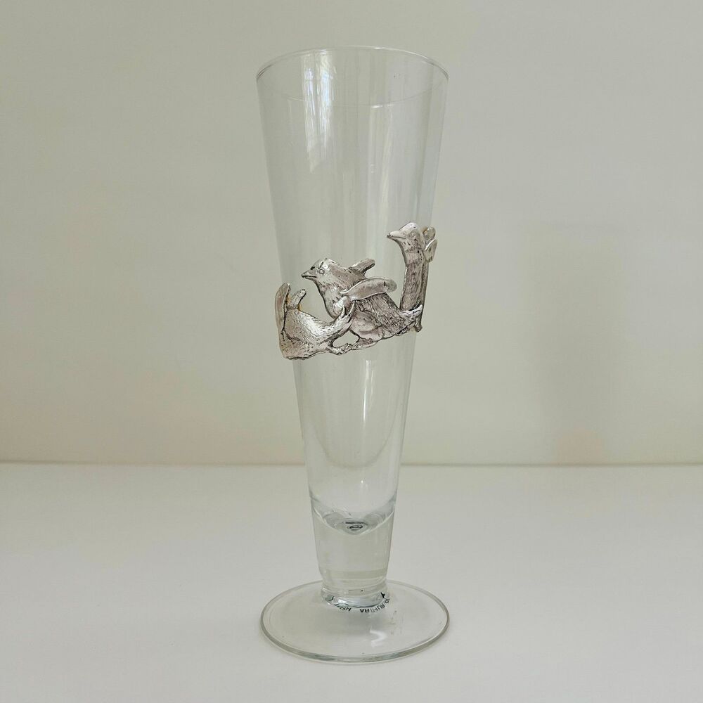 ARTHUR COURT DESIGNS Pilsner Beer Glass Penguins Metal Emblem